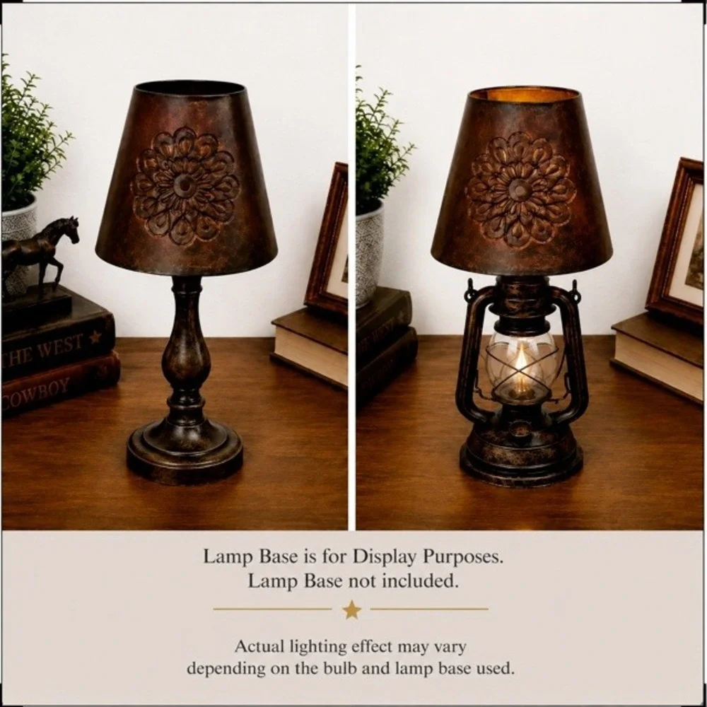 Vintage‎ Mexico Copper Punched Floral Clip-On Mini Lamp Shade Rustic 4